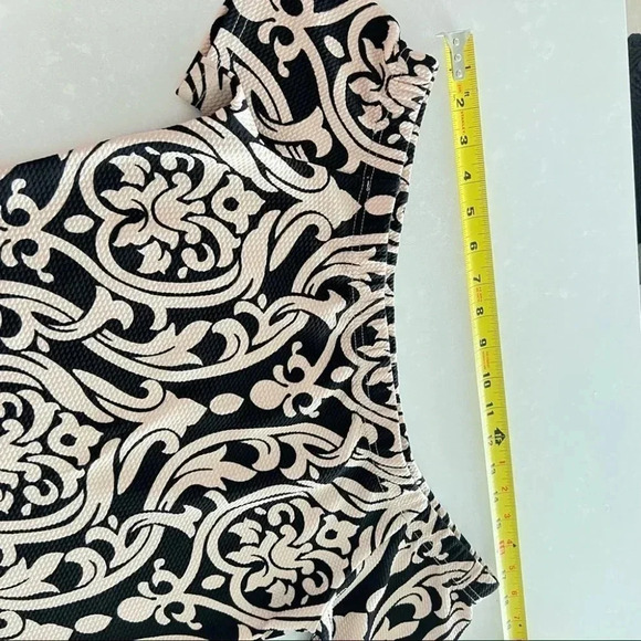 Revamped Waffled Printed Shoulder Y2K Dress Black Cream Dress  Size XL - Picture 4 of 11